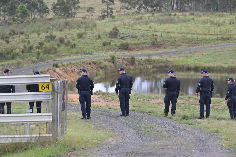 NSW Police conduct a line search on a rural property on Hazelton Rd, Bungonia in the Southern Tablelands.