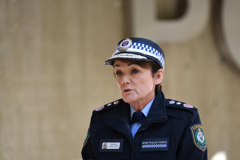 NSW Police Commissioner Karen Webb addresses the media during a press conference in Sydney, Saturday, May 20, 2023.  The condition of a NSW grandmother who was tasered by police while using a walking frame and holding a steak knife has worsened, a family friend says. Clare Nowland, 95, was hit with a taser at an aged care facility in the early hours of Wednesday, after she allegedly failed to drop the knife. (AAP Image/Steven Markham) NO ARCHIVING
