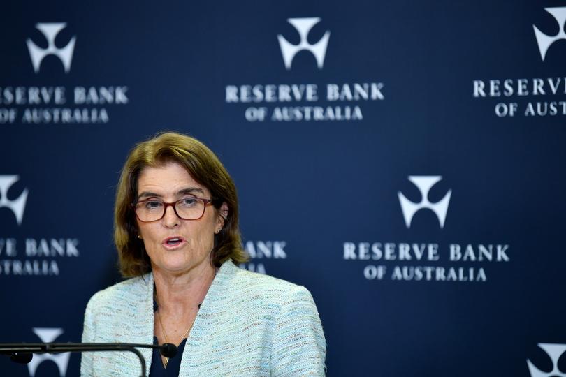 Governor of the Reserve Bank of Australia (RBA) Michele Bullock speaks to the media during a press conference in Sydney, Tuesday, February 6, 2024. (AAP Image/Bianca De Marchi) NO ARCHIVING