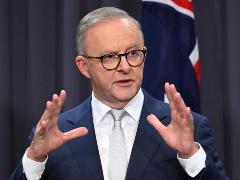 Prime Minister Anthony Albanese said the tax cuts were aimed at "middle Australia" . (Lukas Coch/AAP PHOTOS)