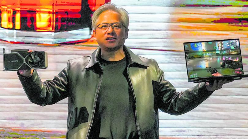 The chipmaker’s share value is approaching 2trn. Pictured: Nvidia president and CEO Jensen Huang.