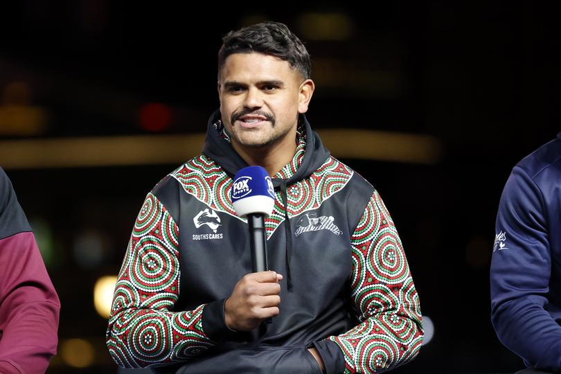 LAS VEGAS, NEVADA - FEBRUARY 28: Latrell Mitchell of the South Sydney Rabbitohs answers questions on the stage during Fox League's NRL Las Vegas Launch at Resorts World Las Vegas, on February 28, 2024, in Las Vegas, Nevada. (Photo by Ezra Shaw/Getty Images)