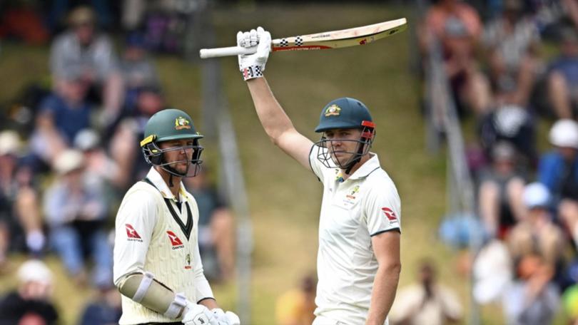 Australia batter Cameron Green marks his 150 v New Zealand.