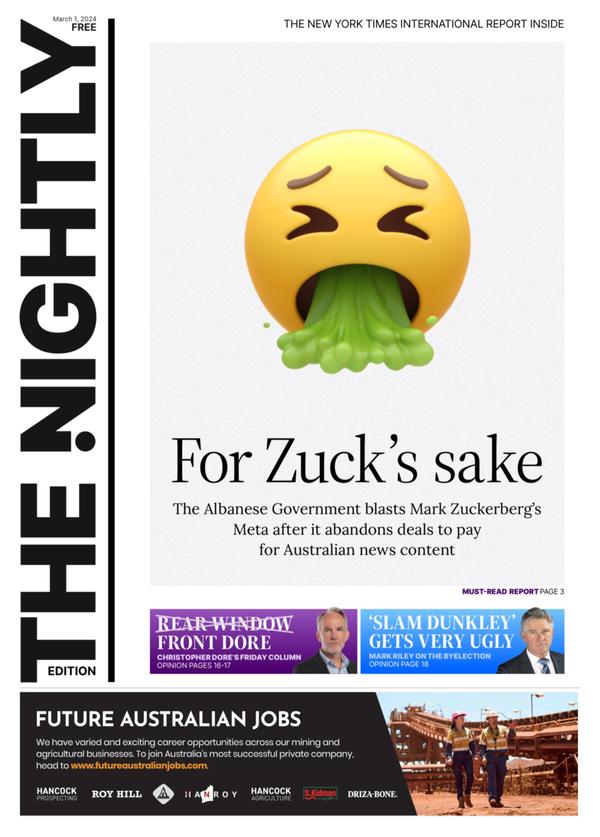 The front page of The Nightly for 01-03-2024