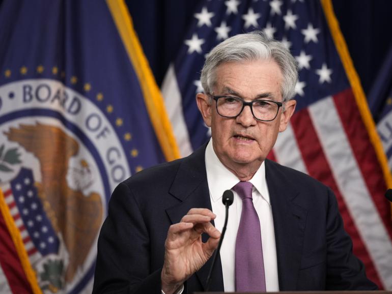 WASHINGTON, DC - JUNE 14: U.S. Federal Reserve Board Chairman Jerome Powell speaks during a news conference following a meeting of the Federal Open Market Committee (FOMC) at the headquarters of the Federal Reserve on June 14, 2023 in Washington, DC. After a streak of ten interest rate increases, Powell announced that rates will remain steady and unchanged. (Photo by Drew Angerer/Getty Images)