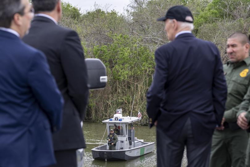 President Joe Biden meets with Border Patrol agents on a visit to Brownsville, Texas on Thursday, Feb. 29, 2024.
