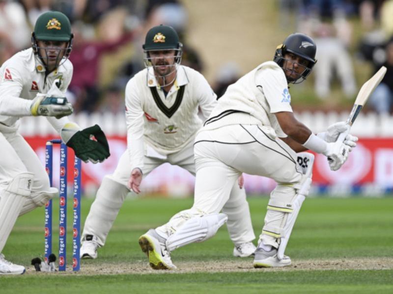 New Zealand's Rachin Ravindra bats against Australia.