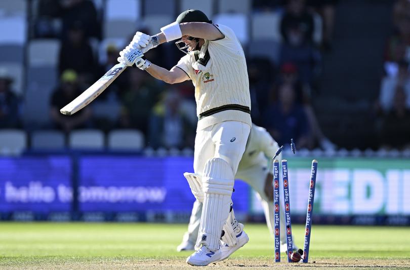 Steve Smith is bowled by Tim Southee.