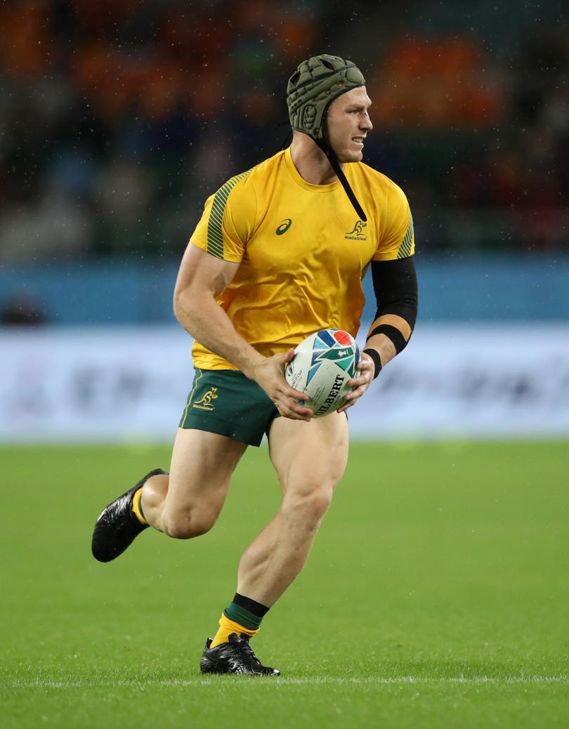 FUKUROI, JAPAN - OCTOBER 11: David Pocock of Australia warms up prior to the Rugby World Cup 2019 Group D game between Australia and Georgia at Shizuoka Stadium Ecopa on October 11, 2019 in Fukuroi, Shizuoka, Japan. (Photo by Cameron Spencer/Getty Images)