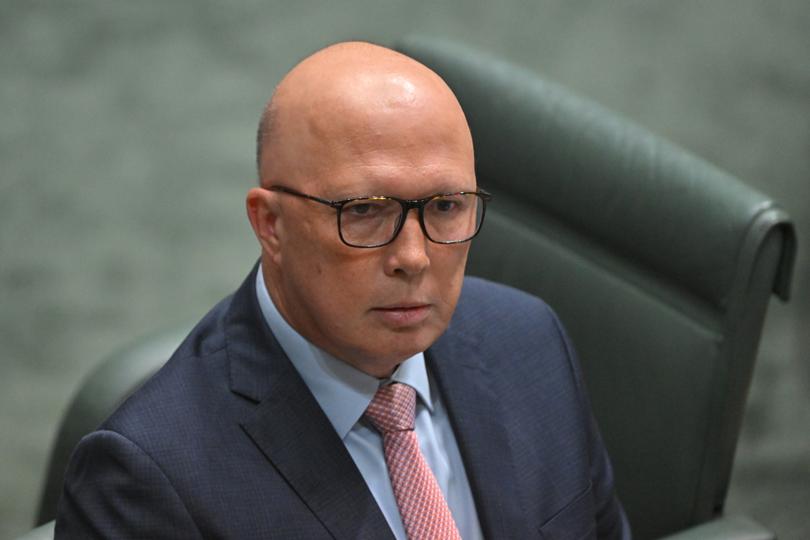 Leader of the Opposition Peter Dutton during Question Time in the House of Representatives at Parliament House in Canberra, Tuesday, February 6, 2024. (AAP Image/Mick Tsikas) NO ARCHIVING