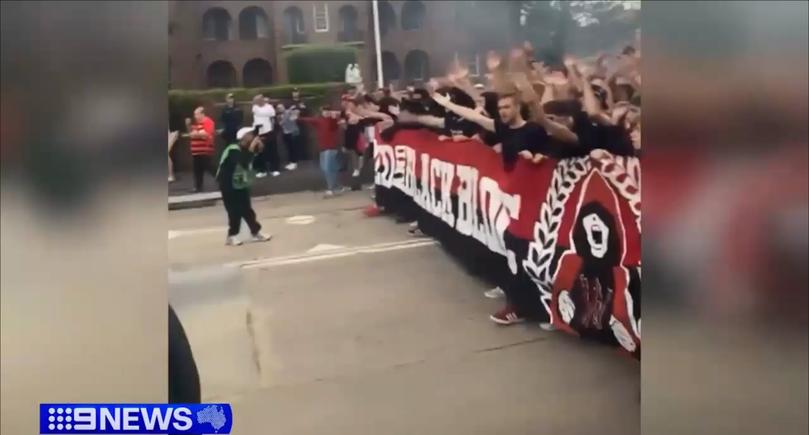 Western Sydney Wanderers supporters were caught in brawls on Saturday night. Nine News
