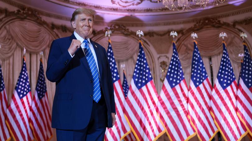 Donald Trump arrives for an election-night watch party at Mar-a-Lago.