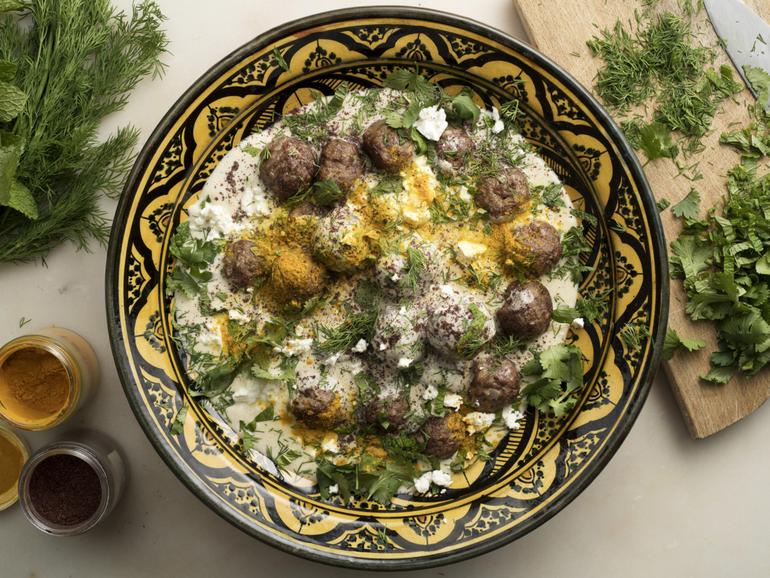 David Tanis's lamb meatballs in New York, Jan. 31, 2018. Made with ground lamb, this version of a beloved dish is spiced with cumin, coriander, cinnamon and a touch of cayenne. (Karsten Moran/The New York Times) 