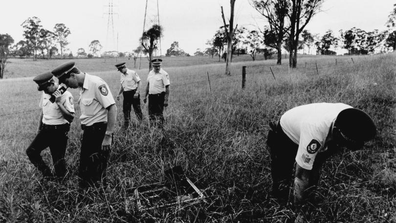 Police search the bush during the Anita Cobby case back in 1986.