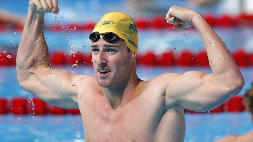 Australia's James Magnussen celebrates after winning the gold medal in the Men's 100m freestyle.