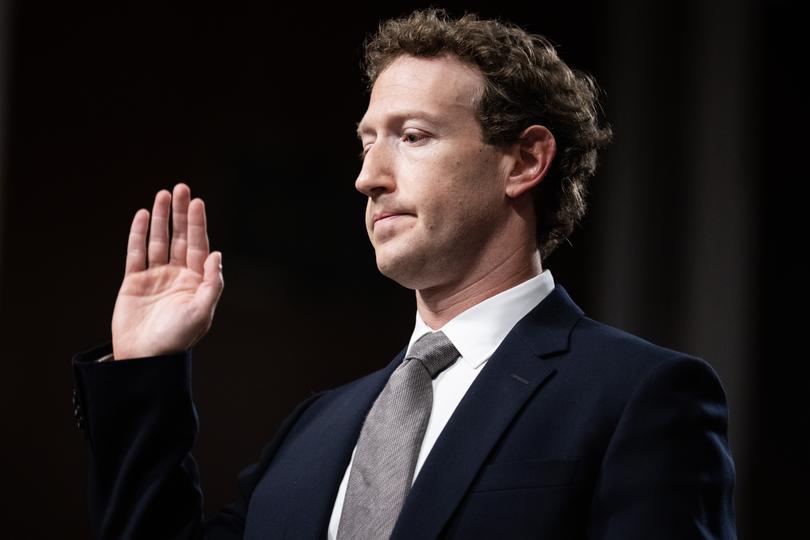 UNITED STATES - JANUARY 31: Mark Zuckerberg, CEO of Meta, is sworn in to the Senate Judiciary Committee hearing titled "Big Tech and the Online Child Sexual Exploitation Crisis," in Dirksen building on Wednesday, January 31, 2024. (Tom Williams/CQ-Roll Call, Inc via Getty Images)