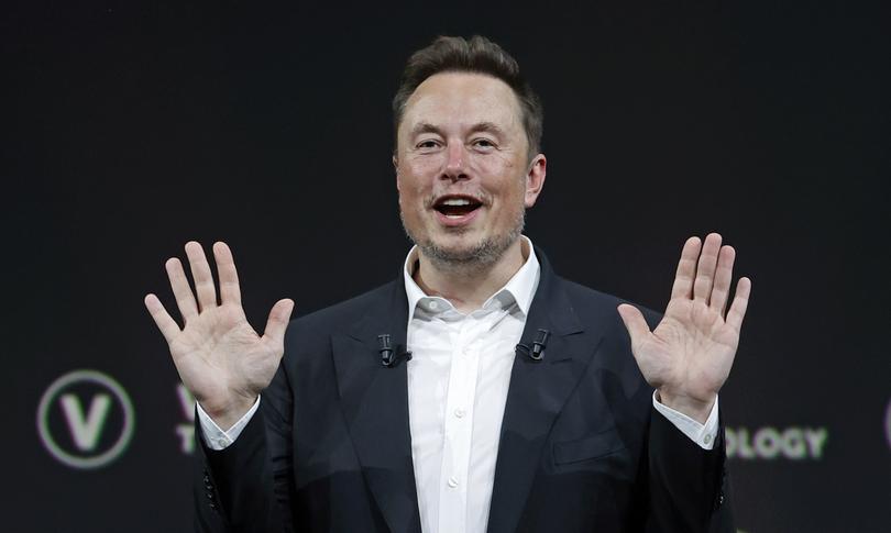 PARIS, FRANCE - JUNE 16: Chief Executive Officer of SpaceX and Tesla and owner of Twitter, Elon Musk gestures as he attends the Viva Technology conference dedicated to innovation and startups at the Porte de Versailles exhibition centre on June 16, 2023 in Paris, France. Elon Musk is visiting Paris for the VivaTech show where he gives a conference in front of 4,000 technology enthusiasts. He also took the opportunity to meet Bernard Arnaud, CEO of LVMH and the French President. Emmanuel Macron, who has already met Elon Musk twice in recent months, hopes to convince him to set up a Tesla battery factory in France, his pioneer company in electric cars. (Photo by Chesnot/Getty Images)