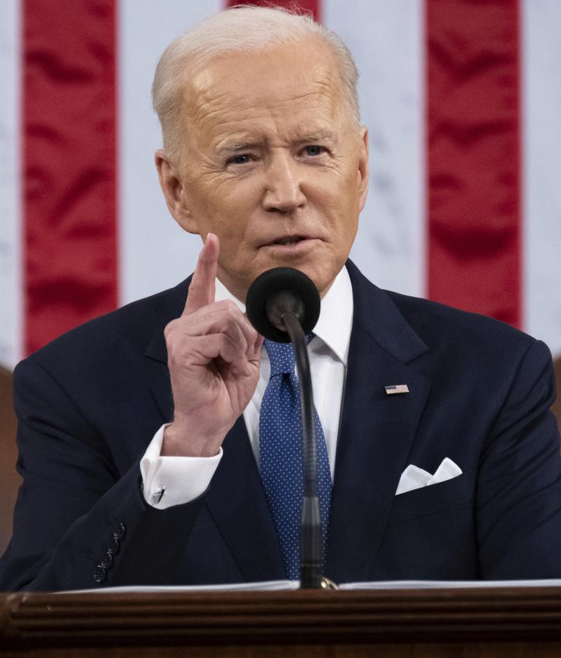 President Joe Biden delivers his first State of the Union address to a joint session of Congress at the Capitol, Tuesday, March 1, 2022, in Washington. (Saul Loeb/Pool via AP)