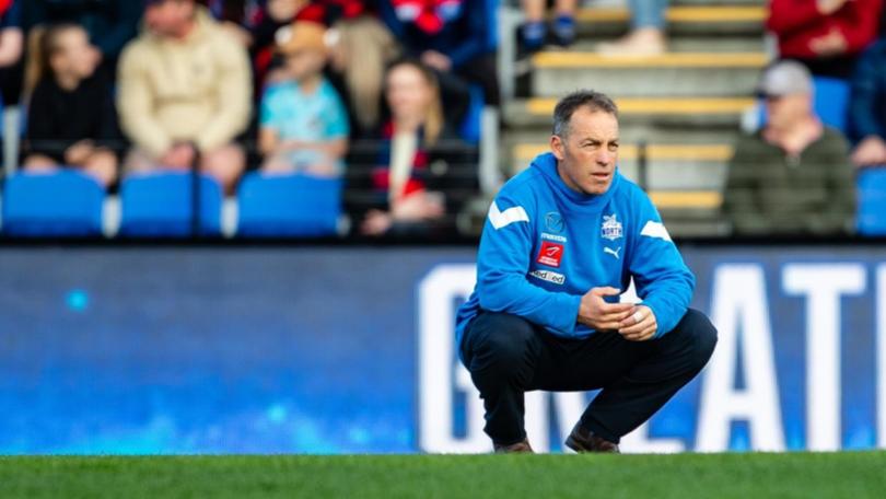 North Melbourne coach Alastair Clarkson has been fined and handed a suspended ban by the AFL. (Linda Higginson/AAP PHOTOS)