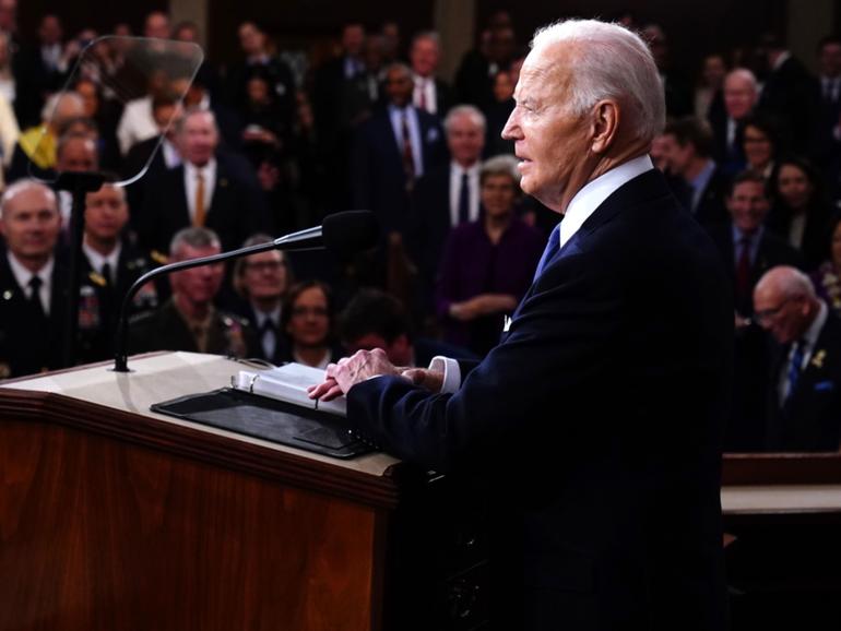 US President Joe Biden during his State of the Union address.