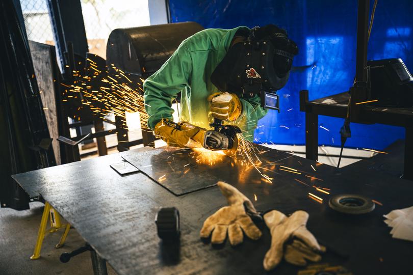 A student during a welding class, funded by the Musk Foundation, in Brownsville, Texas, on Feb. 22, 2024. (Meridith Kohut/The New York Times)