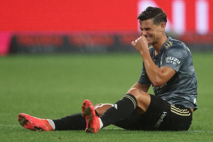 MELBOURNE, AUSTRALIA - MARCH 12: Marcus Antonsson of the Wanderers reacts during the A-League Men round 12 match between Melbourne City and Western Sydney Wanderers at AAMI Park, on March 12, 2024, in Melbourne, Australia. (Photo by Daniel Pockett/Getty Images) (Photo by Daniel Pockett/Getty Images)