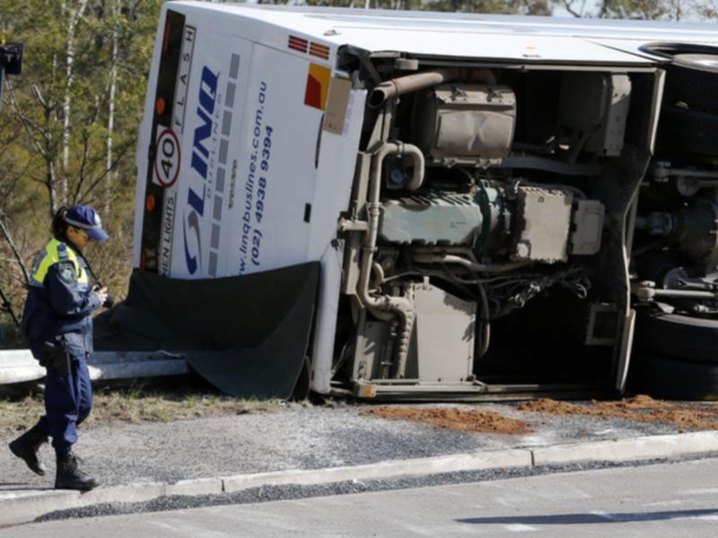 Investigators at the scene of the bus crash near Greta in NSW