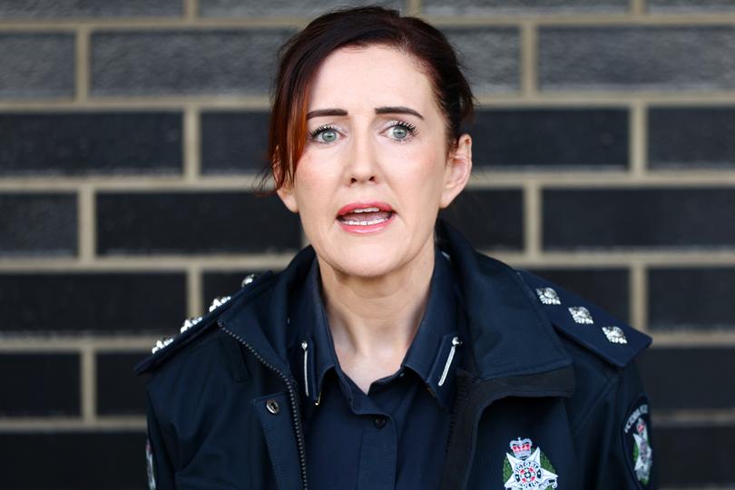 Victoria Police Acting Inspector Lisa Macdougal speaks to media during a press conference in Ballarat, Victoria.