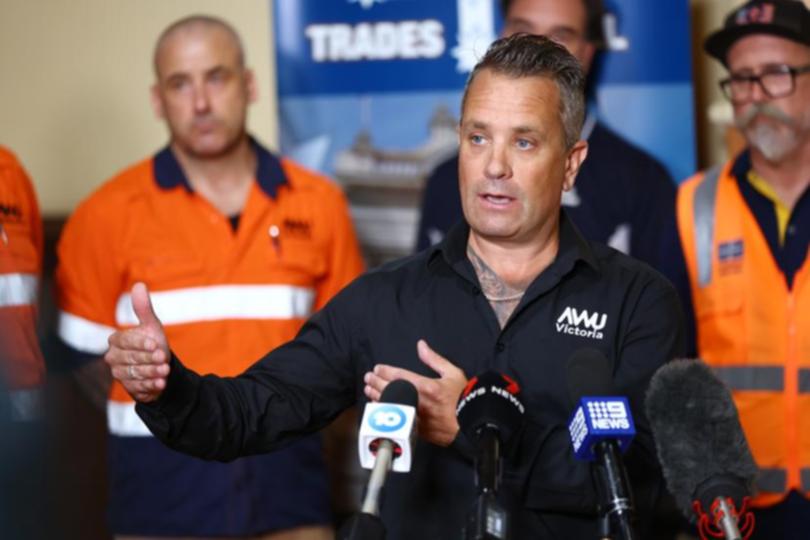 Australian Workers Union Victoria state secretary Ronnie Hayden speaks to media.