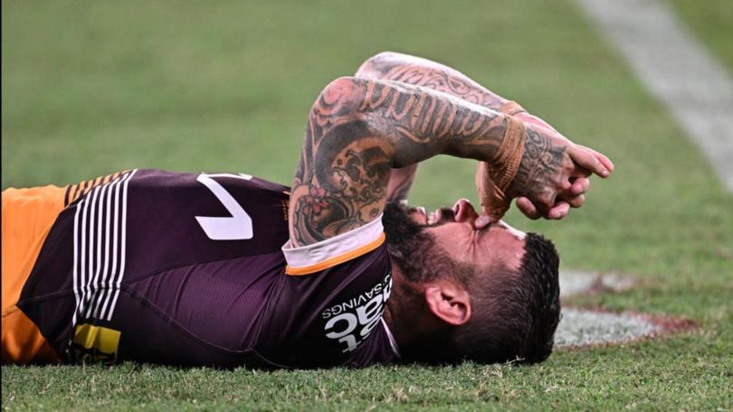 Brisbane captain Adam Reynolds reinjured his right knee in the win over South Sydney. 