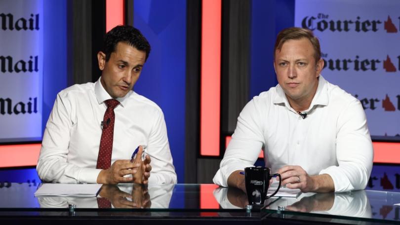 Qld's LNP led by David Crisafulli (L) is well ahead of the Miles government in the latest Newspoll.