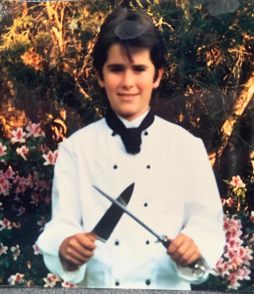 Shane Osborn pictured in 1985, the day before he started his apprenticeship as a chef.