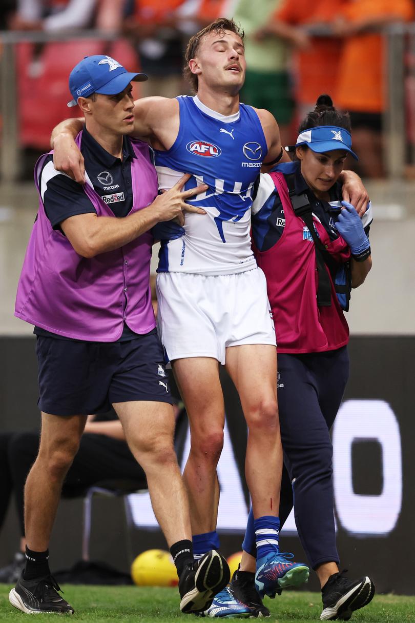 Josh Goater went down with what looked to be an Achilles tear.