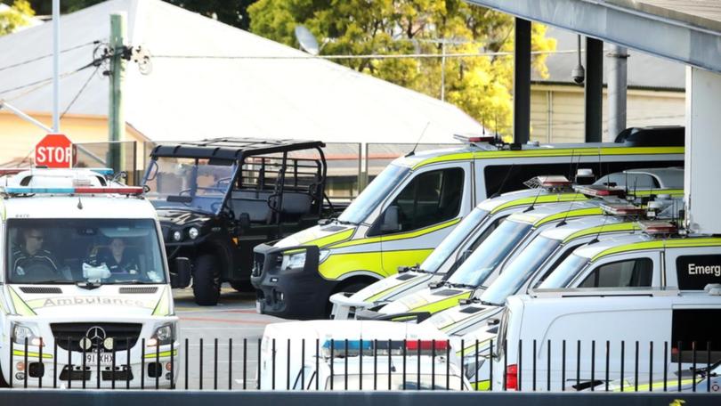 Ambulances queue at a hospital