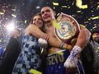 Tim Tszyu celebrates victory in the WBO super-welterweight world title fight after defeating Tony Harrison in Sydney last year.