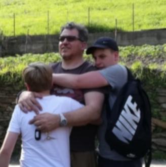 Robert Pether with his sons Flynn and Oscar