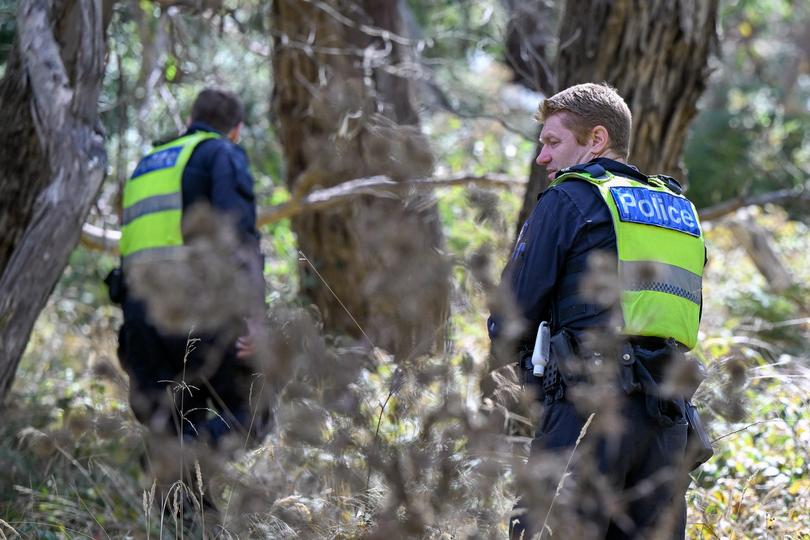 Police search for the remains of slain mother Samantha Murphy in the Buninyong Bushland Reserve near Ballarat, Victoria.