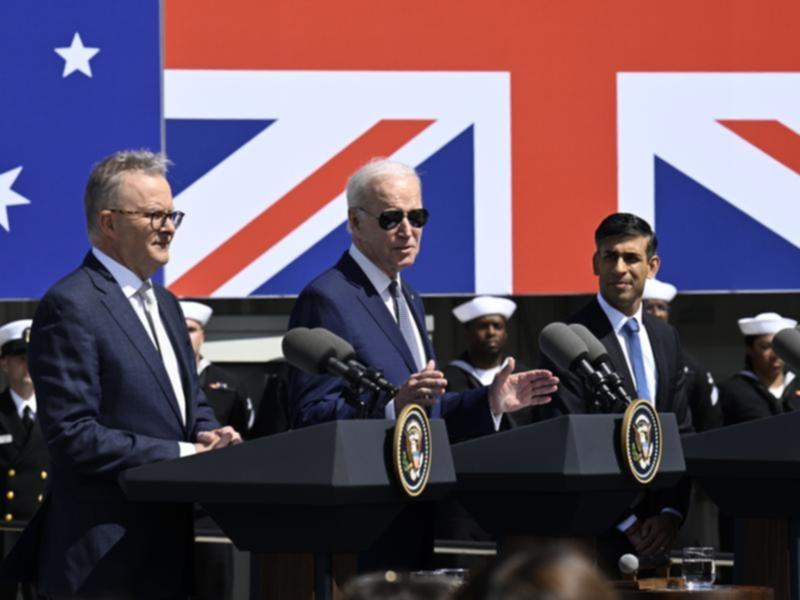 Anthony Albanese, Joe Biden and Rishi Sunak at Naval Base Point Loma