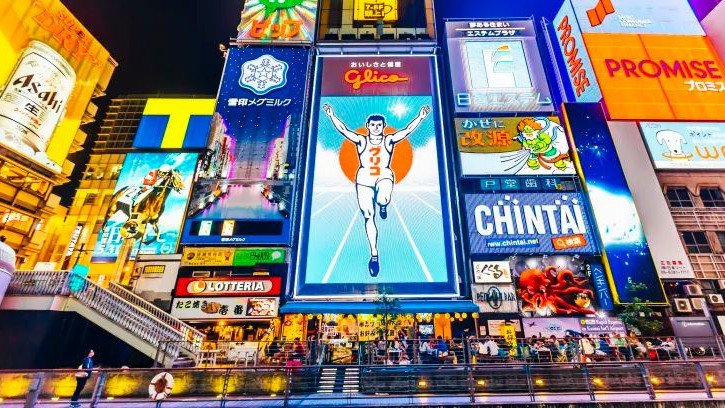 Neon advertisements in Osaka’s Dotonbori district in Japan