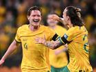 The versatile Kye Rowles is all smiles after scoring his first goal for Australia. (Dan Himbrechts/AAP PHOTOS)