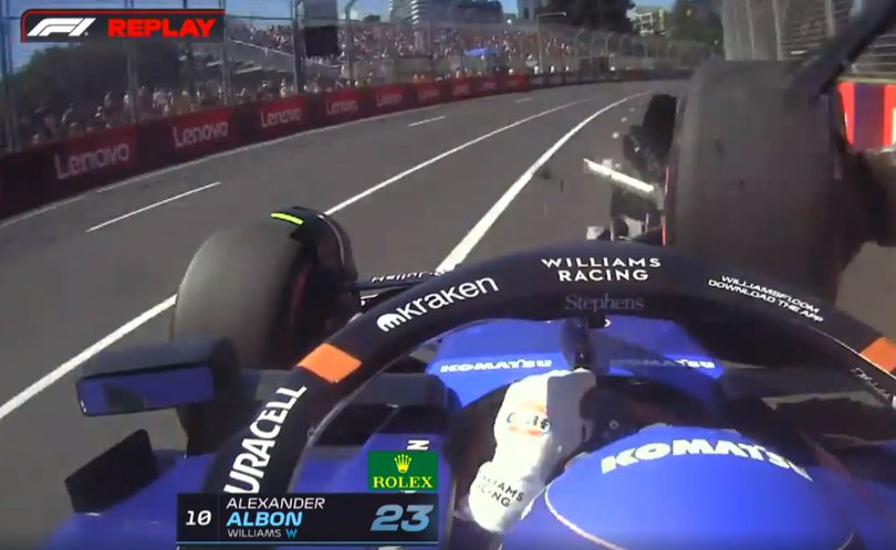 Alex Albon crashes during practice at the Australian Grand Prix in Melbourne on Friday.