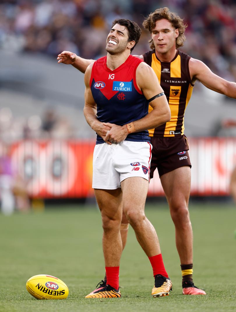 Christian Petracca is seen after injuring a finger.