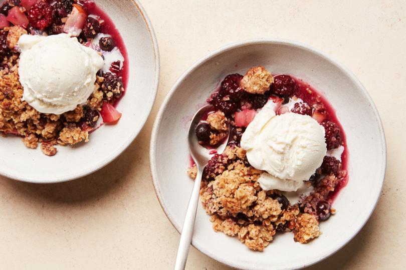 Whether you throw in a little more fruit or skimp a little on the nuts, youre going to end up with a vibrant yet warm dessert of jammy fruit and crunchy crumble.