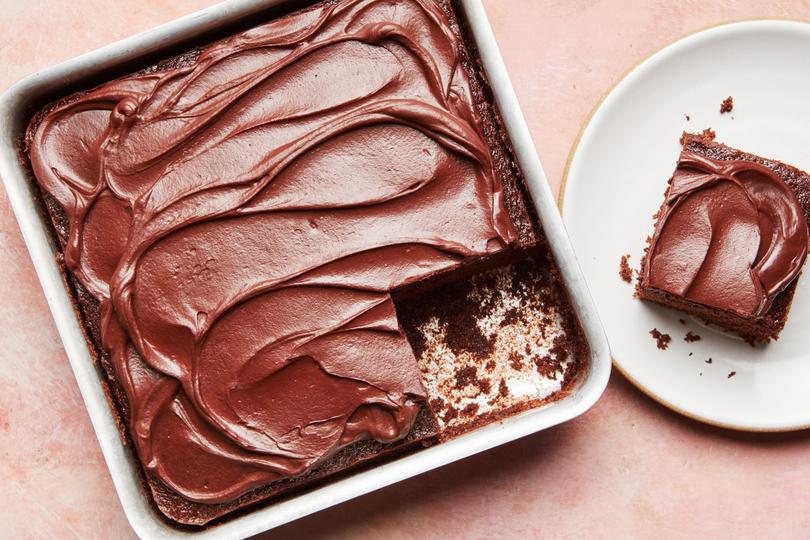 You need only one bowl to mix the batter for this cake and can use it again to whip up a creamy two-ingredient frosting if you want.