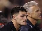 Nathan Cleary of the Panthers looks on from the bench during the round three NRL match between Penrith Panthers and Brisbane Broncos.