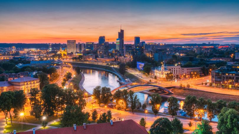 Lithuania is the happiest country for Gen Z and millennials, according to The World Happiness Report. Pictured: Vilnius, Lithuania, Eastern Europe. 