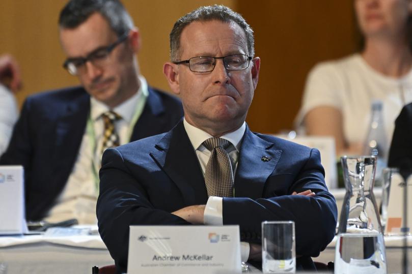 CANBERRA, AUSTRALIA - SEPTEMBER 01: Andrew McKellar, Chief Executive Officer at Australian Chamber of Commerce and Industry, attends a jobs and skills summit at Parliament House on September 1, 2022 in Canberra, Australia. The Australian government is bringing together political, business, union and community group leaders at Parliament House to address issues facing the Australian economy and workforce as inflation and interest rates continue to rise. (Photo by Martin Ollman/Getty Images)