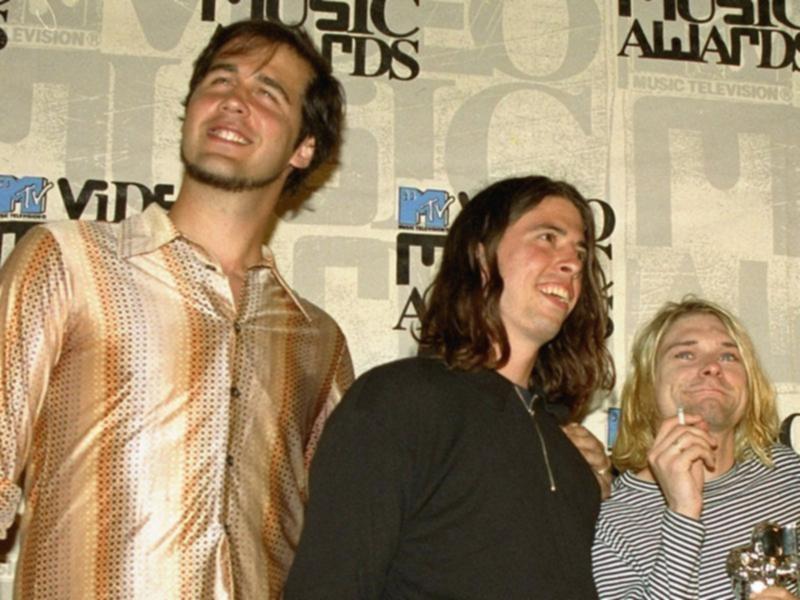 Nirvana's Krist Novoselic, Dave Grohl and Kurt Cobain in 1993