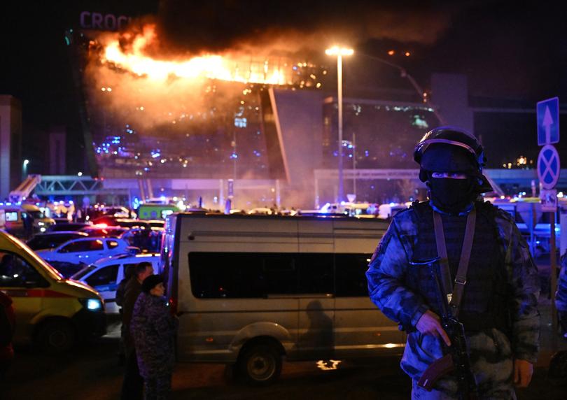 Terrorist attack in the Crocus City Hall concert hall. Between two and five people attacked the concert hall and shooting occurred. Fire in the concert hall building. Law enforcement officers at the scene.
22.03.2024 Russia, Moscow region, Krasnogorsk
Photo credit: Igor' Ivanko/Kommersant/Sipa USA