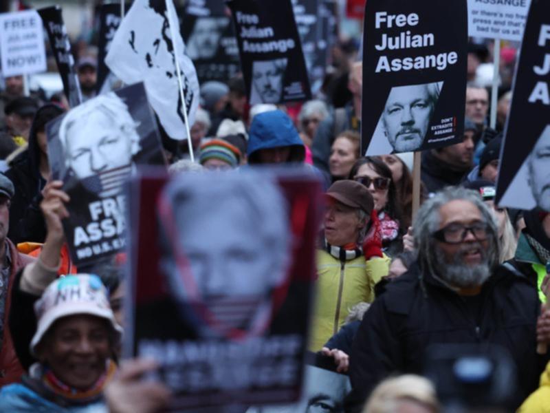 A march in support of Julian Assange in London, February 2024.